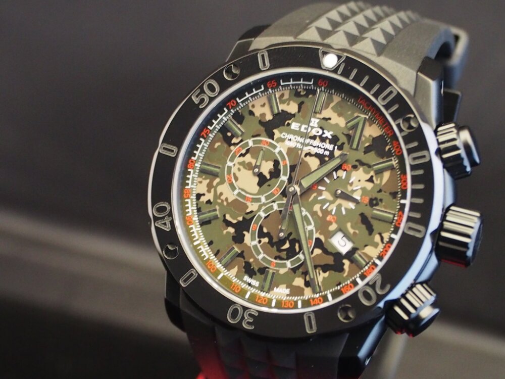 エドックス　迷彩　クオーツ腕時計 まだ在庫ございます！エドックス「クロノオフショア1 クロノグラフ