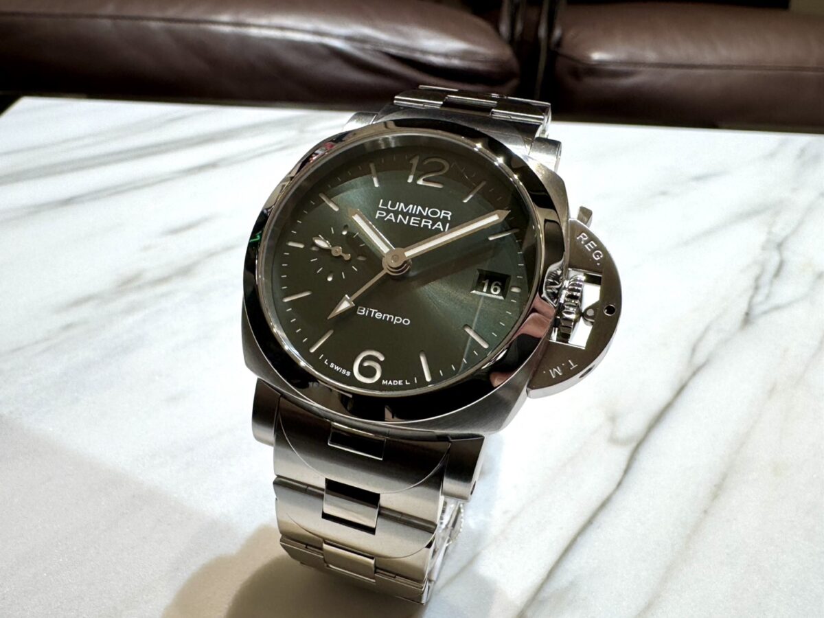 【パネライ】oomiya京都店 初入荷 「ルミノール クアランタ BiTempo」PAM01640/40mmケースに鮮やかなグリーン文字盤のブレスレット装着モデル-PANERAI -S__105242629_0