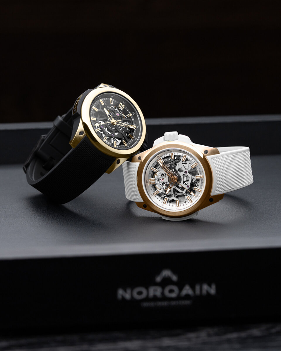 【ノルケイン】高級感だではない。建築原理に基づく『ビーム構造』を取り入れたスケルトンウォッチは高い耐久性も実現「ワイルド ワン スケルトン 39mm レッドゴールド」　-NORQAIN -NORQAIN_WildONE_Skeleton_39mm_Gold_Combined_1080x1350_1