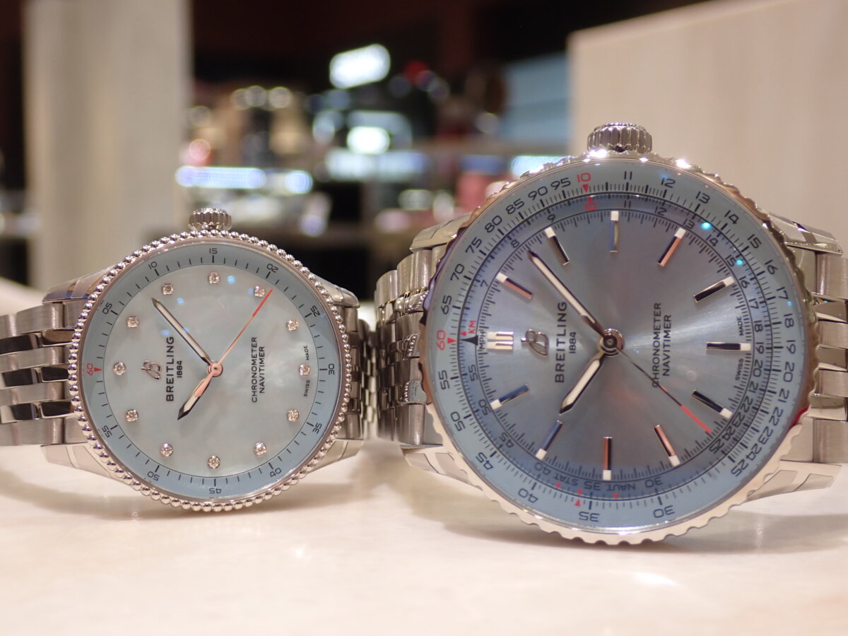 【ブライトリング】夏はもうすぐ!涼しげなアイスブルーダイヤルでペアウォッチ!ナビタイマーをご紹介! - BREITLING